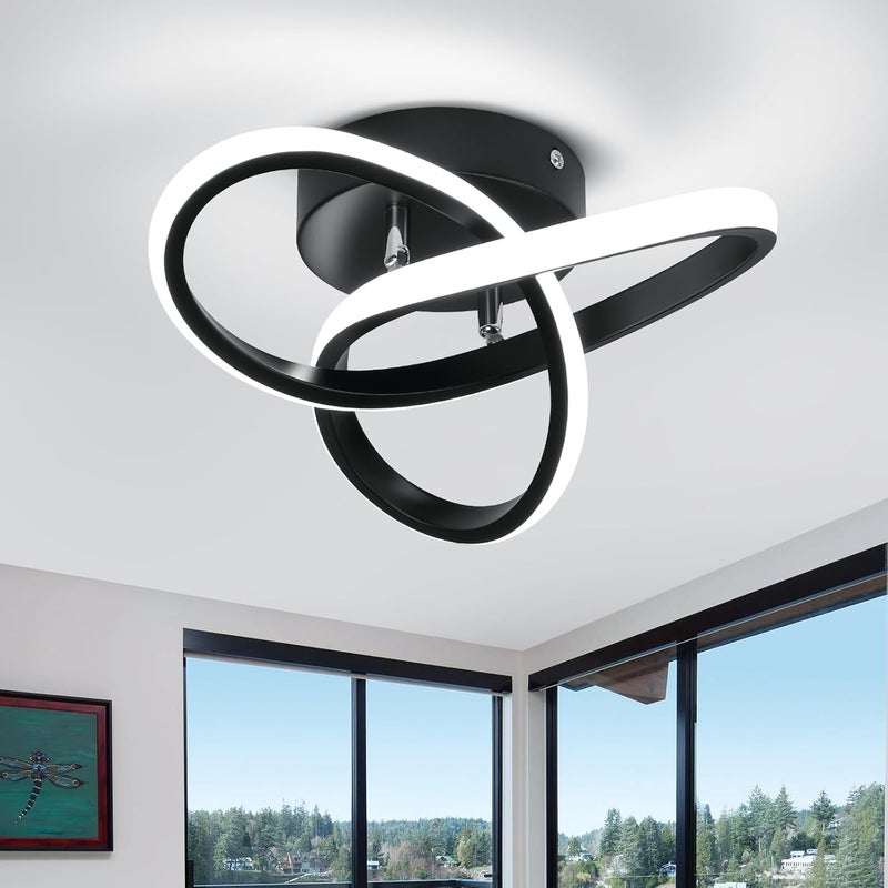 CANEOE Black Modern Ceiling Light Fixtures 6000K Semi Flush Mount Ceiling Lights Hallway Light Fixtures, Acrylic Ceilings Lamp for Hallway Kitchen Bedroom Bathroom - Image 1